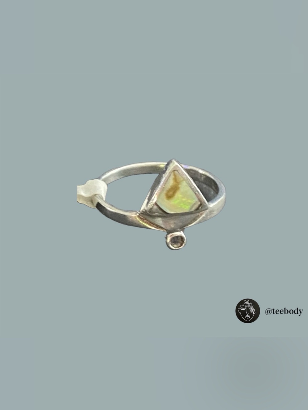 VTG Sterling Silver 925 Opal Iridescent Triangle Charm Ring NWT